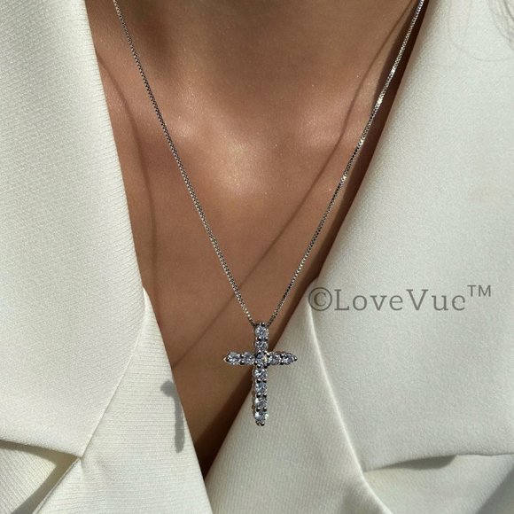4mm Diamond Brilliant Cut Cross Pendant Necklace - Picture 9 of 17